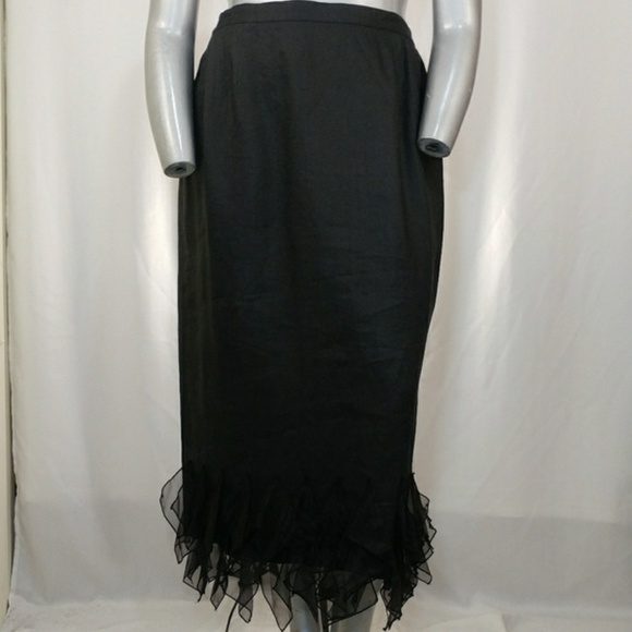 Dresses & Skirts - Black Linen Feather Hem Straight Midi Skirt 18